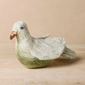 Green and Ivory Embellished Dove Accent Pillow